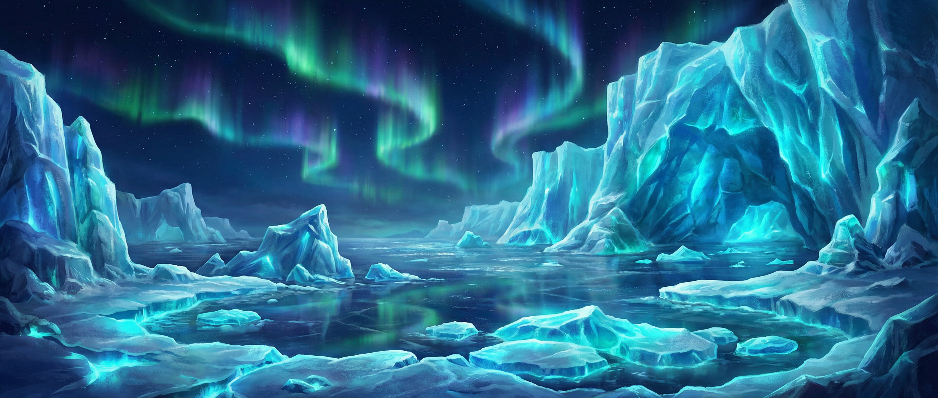 pg电子游戏 冰川裂隙极地背景 - 极光与冰川交汇的壮丽景象